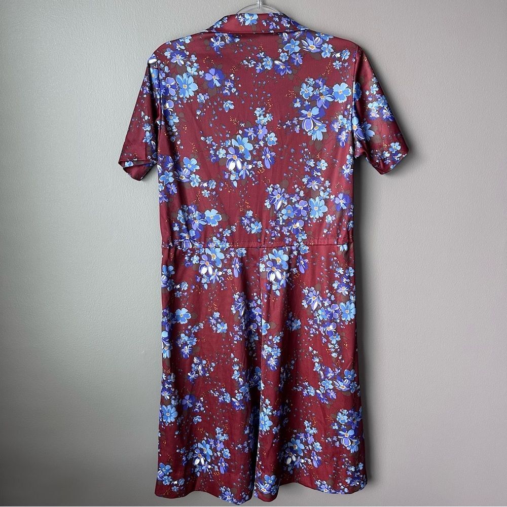 Vintage Brown and Violet Floral Midi Dress A Line Short Sleeves Women’s Size M - Picture 5 of 8
